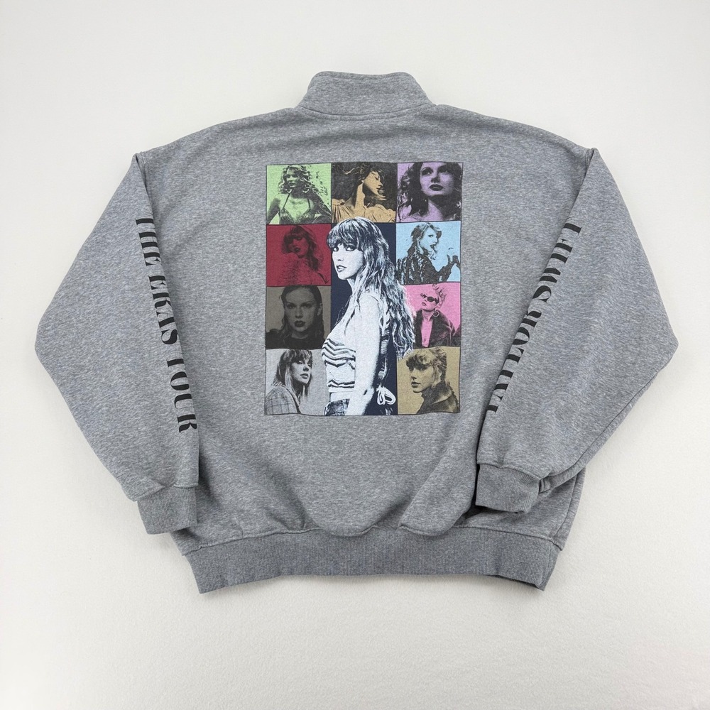 Taylor Swift Eras Tour Quarter Zip Pullover NWOT Unisex XL Grey Graphic - Picture 1 of 14